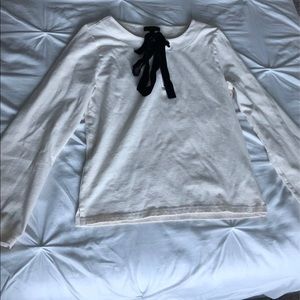 J.Crew White Long Sleeve with Black Tie